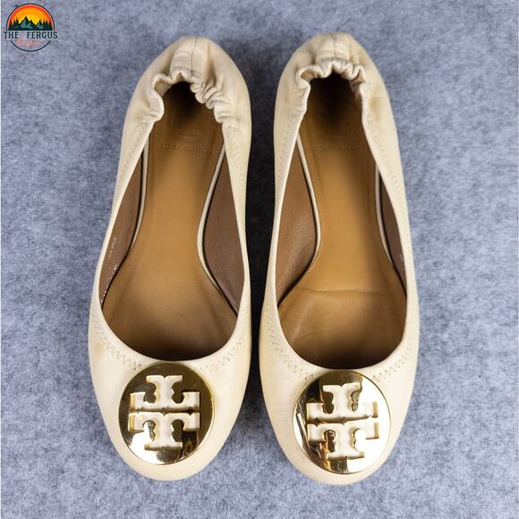 Tory Burch Ballet Flats Cream Leather Slip-On Round Toe Preppy Women's Size 7.5M - Picture 6 of 16